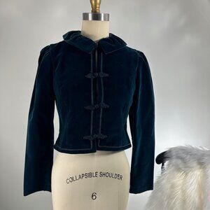Vtg 80s Teal Royalcore Victorian Edwardian Velvet Jacket XS/S